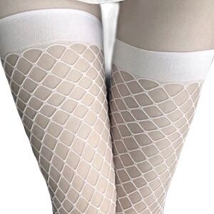 White Fishnet Thigh High Stockings -NEW